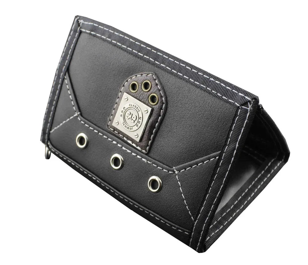 Mens Teen Steel Biker Style Canvas Trifold Leather Wallet Purse With Chain