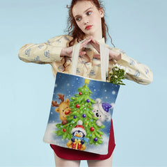 Christmas Women Shopping Bag Santa Claus Snowman Foldable Reusable Canva