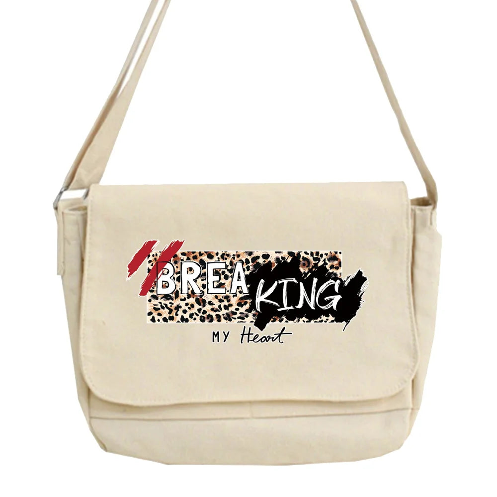 Leopard Pattern Messenger Bag College Style Portable One-shoulder Bag