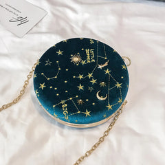 Messenger Bag Round Circular Cross Body Handbags Letters Velvet Stars Starry Sky