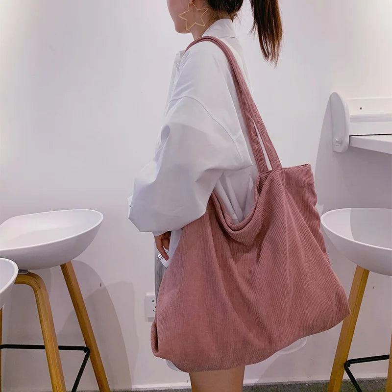 Corduroy Shoulder Bag Women Canvas Handbag Totes Schoolbag
