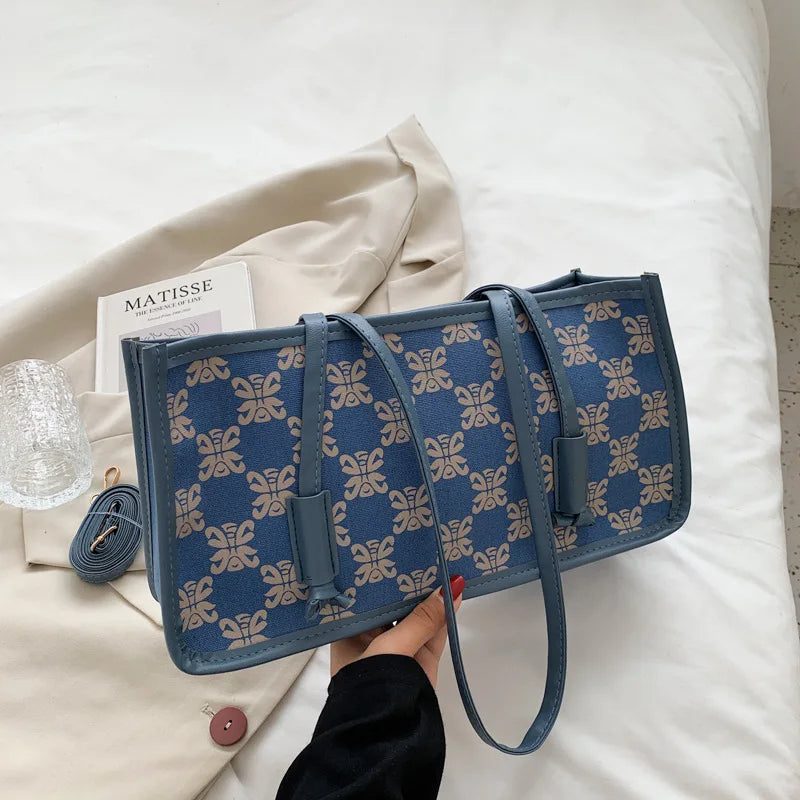Retro Lattice Print Messenger Bag Women's Crossbody Purse Handbag B069