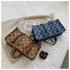 Retro Lattice Print Messenger Bag Women's Crossbody Purse Handbag B069