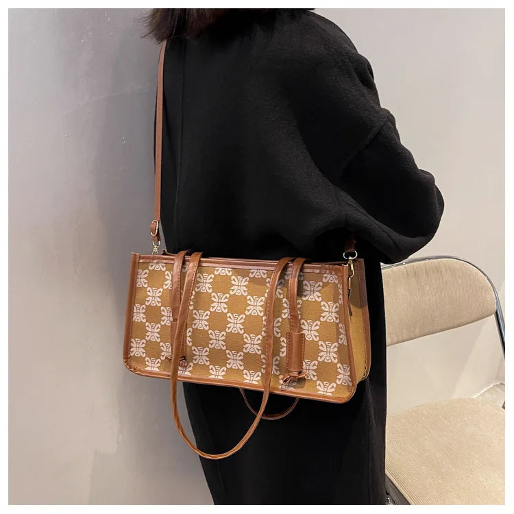 Retro Lattice Print Messenger Bag Women's Crossbody Purse Handbag B069