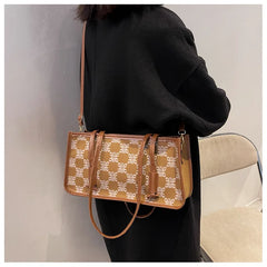 Retro Lattice Print Messenger Bag Women's Crossbody Purse Handbag B069