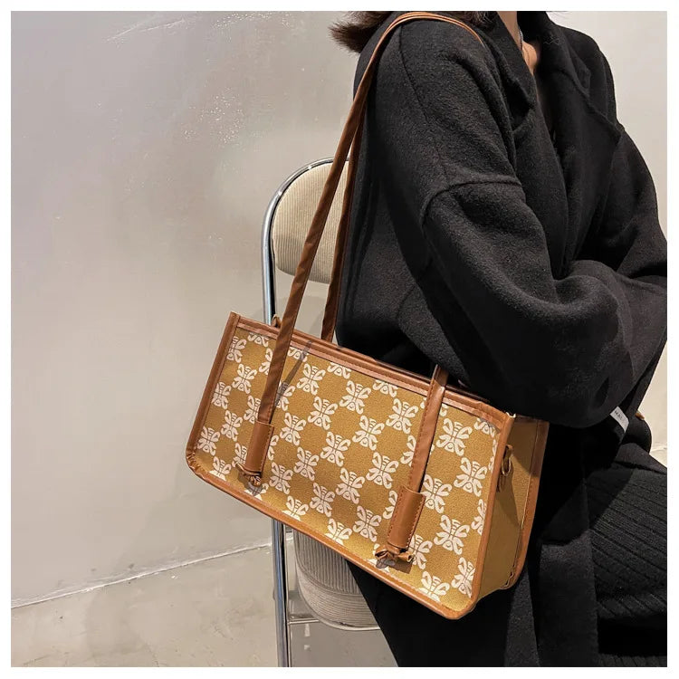 Retro Lattice Print Messenger Bag Women's Crossbody Purse Handbag B069