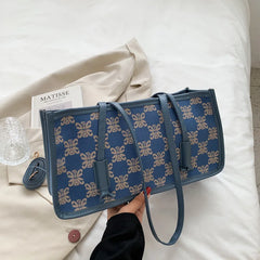 Retro Lattice Print Messenger Bag Women's Crossbody Purse Handbag B069