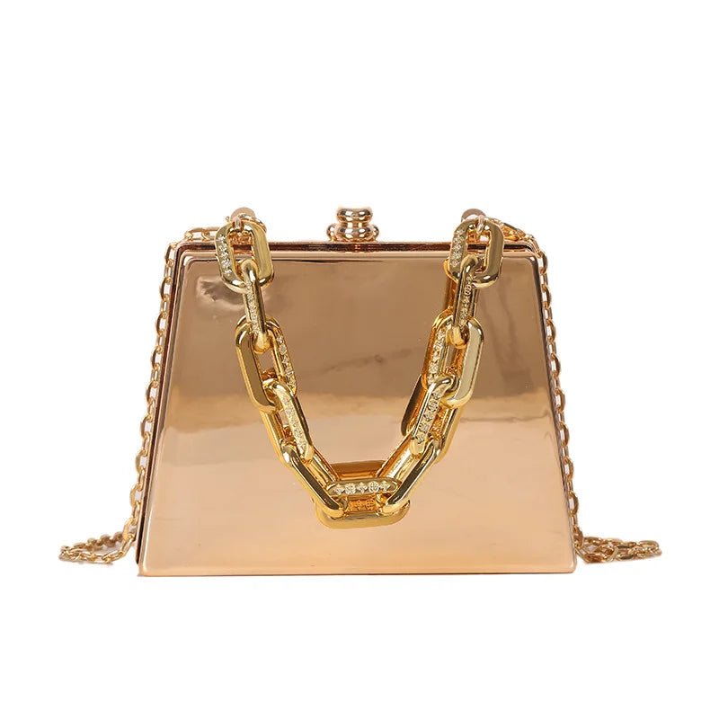 Metal Bag Silver PVC Box Crossbody Clutch Chain Handbag