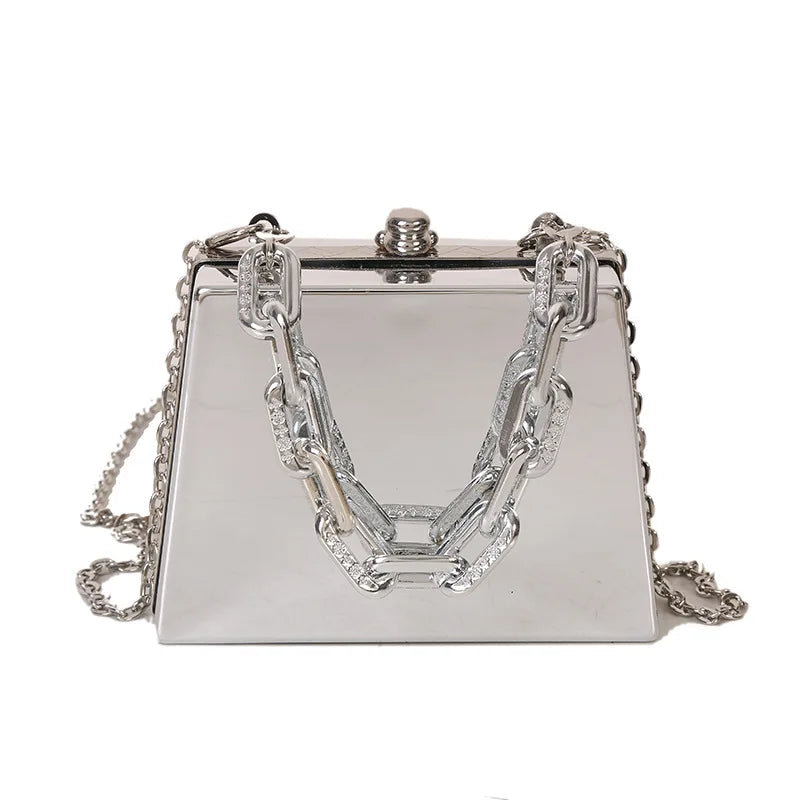 Metal Bag Silver PVC Box Crossbody Clutch Chain Handbag