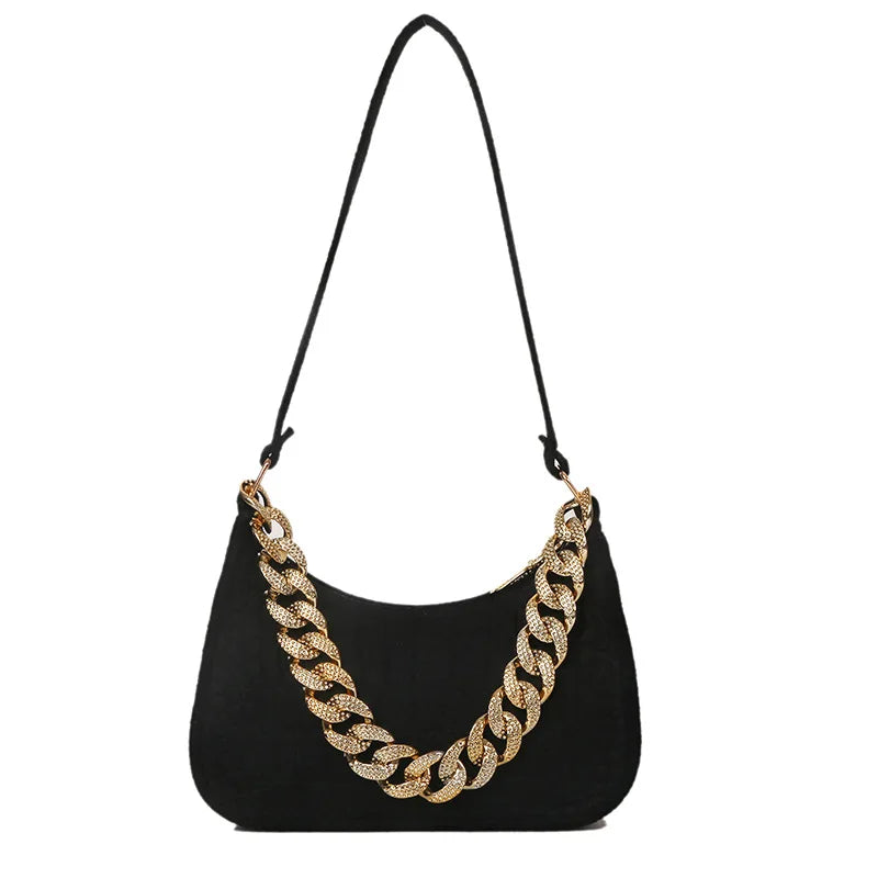 Metal Chain Shoulder Bag Women Diamond Clutch Bags Handbags