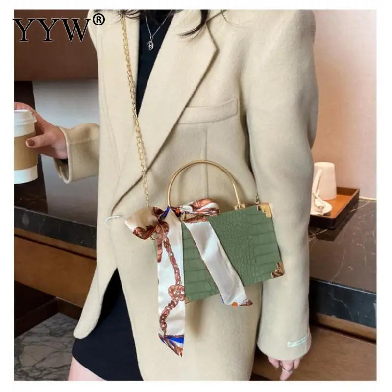Metal Handle Box Bags Snakeskin Party Clutch Shoulder Chain Purse Handbags