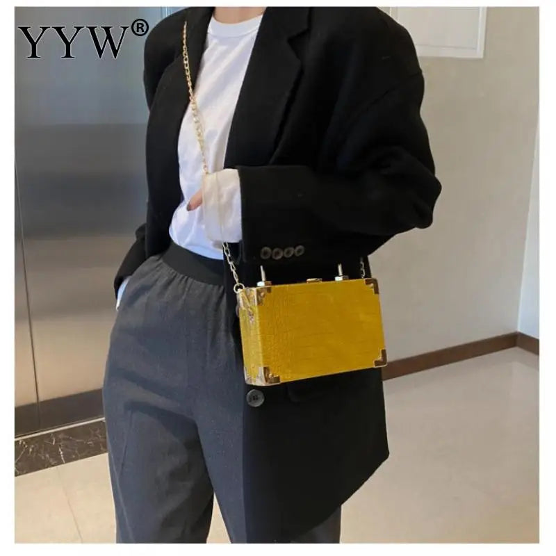 Metal Handle Box Bags Snakeskin Party Clutch Shoulder Chain Purse Handbags