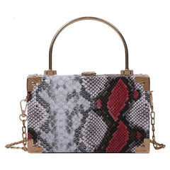 Metal Handle Box Bags Snakeskin Party Clutch Shoulder Chain Purse Handbags