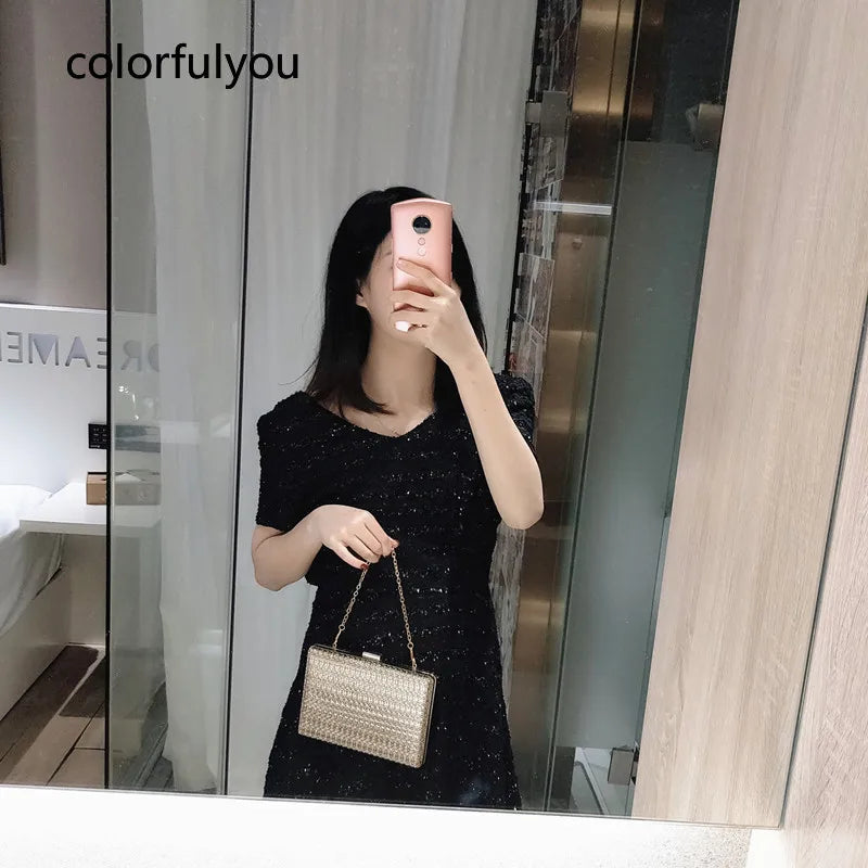 Metal Hollow Handbag Women Evening Clutches Chain Purses Golden Shoulder Bag