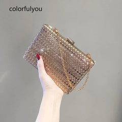 Metal Hollow Handbag Women Evening Clutches Chain Purses Golden Shoulder Bag