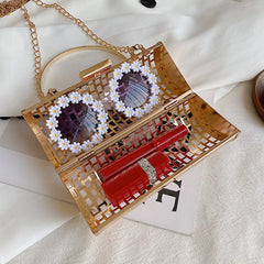Metal Hollow Out Women's Evening Clutch Bag Chain Shoulder Crossbody Party Bag