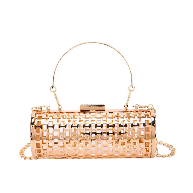 Metal Hollow Out Women's Evening Clutch Bag Chain Shoulder Crossbody Party Bag