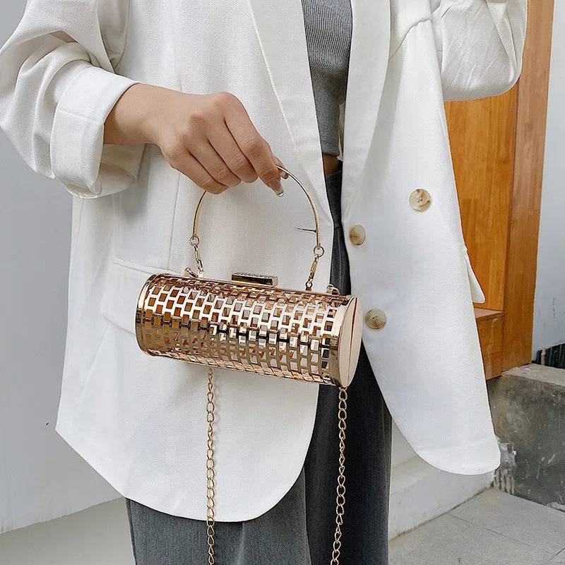 Metal Hollow Out Women's Evening Clutch Bag Chain Shoulder Crossbody Party Bag