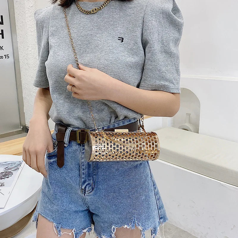 Metal Hollow Out Women's Evening Clutch Bag Chain Shoulder Crossbody Party Bag