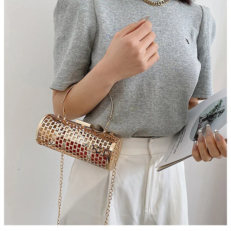 Metal Hollow Out Women's Evening Clutch Bag Chain Shoulder Crossbody Party Bag