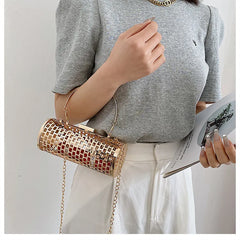Metal Hollow Out Women's Evening Clutch Bag Chain Shoulder Crossbody Party Bag