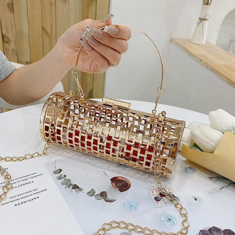 Metal Hollow Out Women's Evening Clutch Bag Chain Shoulder Crossbody Party Bag