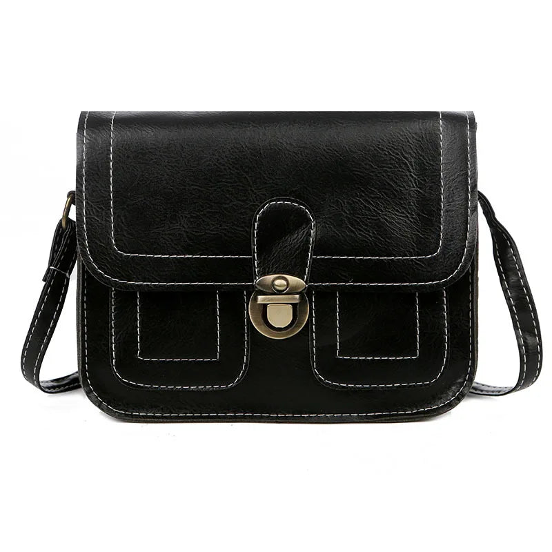 Metal Lock Shoulder Bag Solid Retro Small Square Bag Purses and Handbags