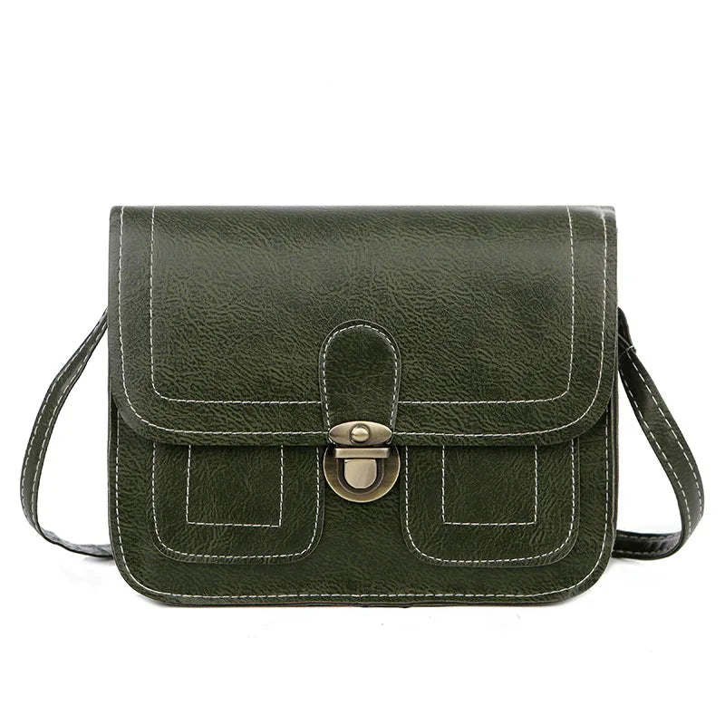Metal Lock Shoulder Bag Solid Retro Small Square Bag Purses and Handbags