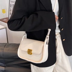 Metal Lock Shoulder Bag Women Leather Crossbody Bag Small Flap Messenger Handbag