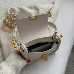 Metal Lock Shoulder Bag Women Leather Crossbody Bag Small Flap Messenger Handbag