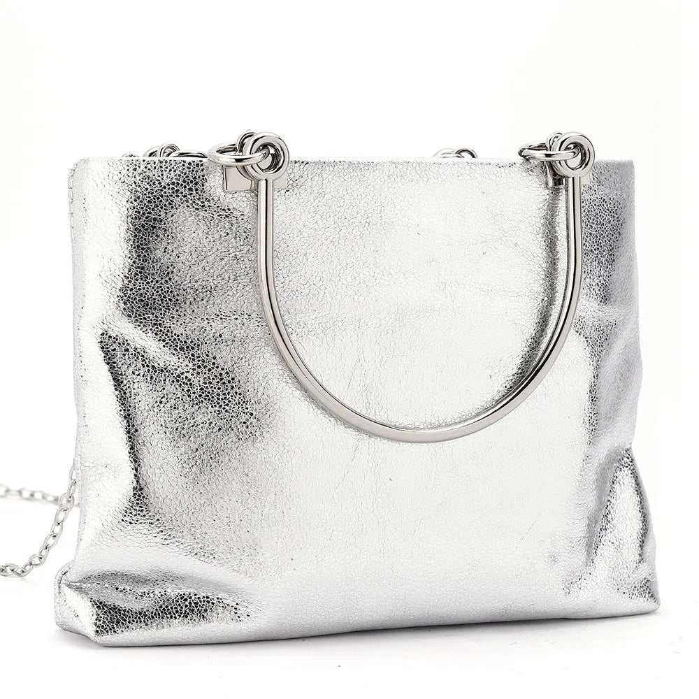Metal Ring Handle Totes Glossy PU Phone Pouch Purse Handbag