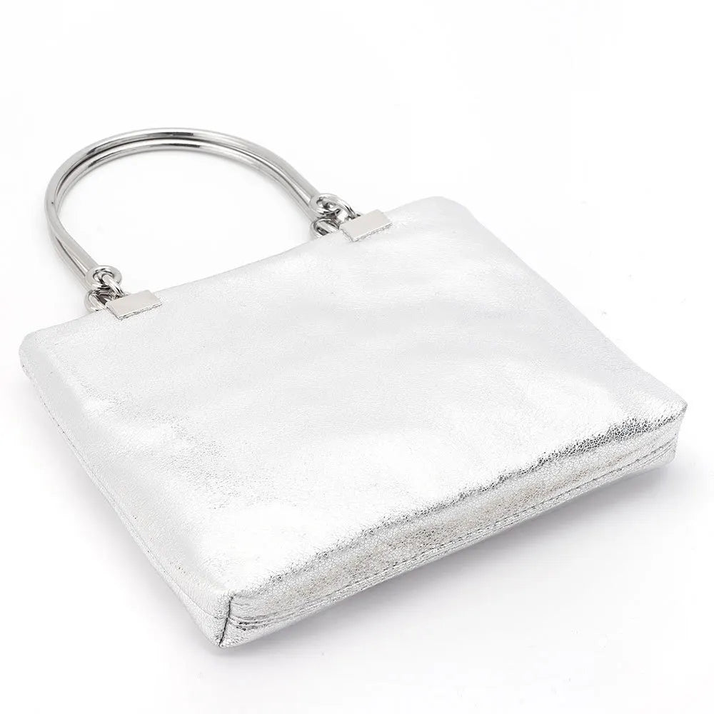 Metal Ring Handle Totes Glossy PU Phone Pouch Purse Handbag