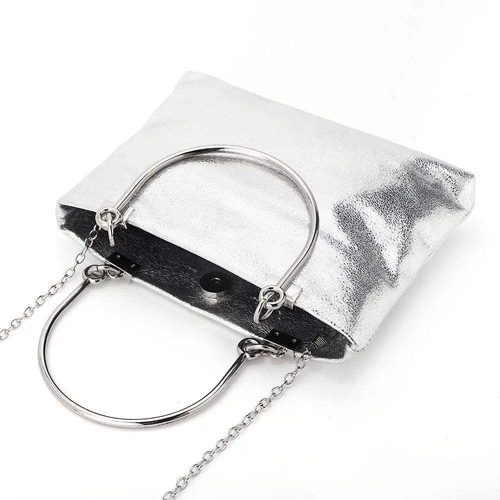 Metal Ring Handle Totes Glossy PU Phone Pouch Purse Handbag