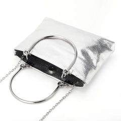 Metal Ring Handle Totes Glossy PU Phone Pouch Purse Handbag
