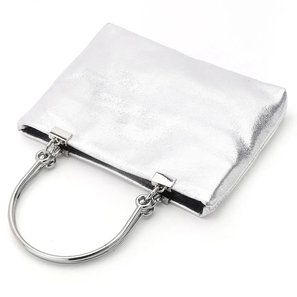 Metal Ring Handle Totes Glossy PU Phone Pouch Purse Handbag