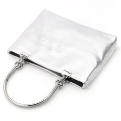 Metal Ring Handle Totes Glossy PU Phone Pouch Purse Handbag
