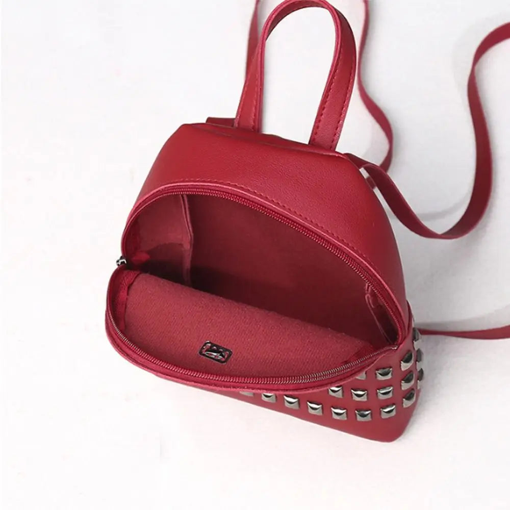Small Rivet Backpack PU Leather Women's Bag Multi-Function Rucksack