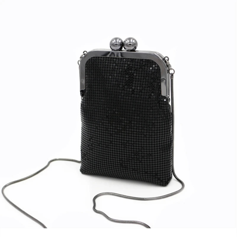 Aluminum Flash Bucket Clutch Bag Evening Party Banquet Shoulder Tote