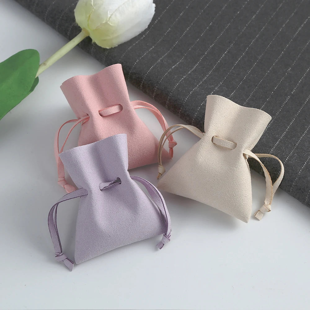 Microfiber Velvet Small Jewelry Gift Bags 7x8cm Drawstring Organizer Pouches
