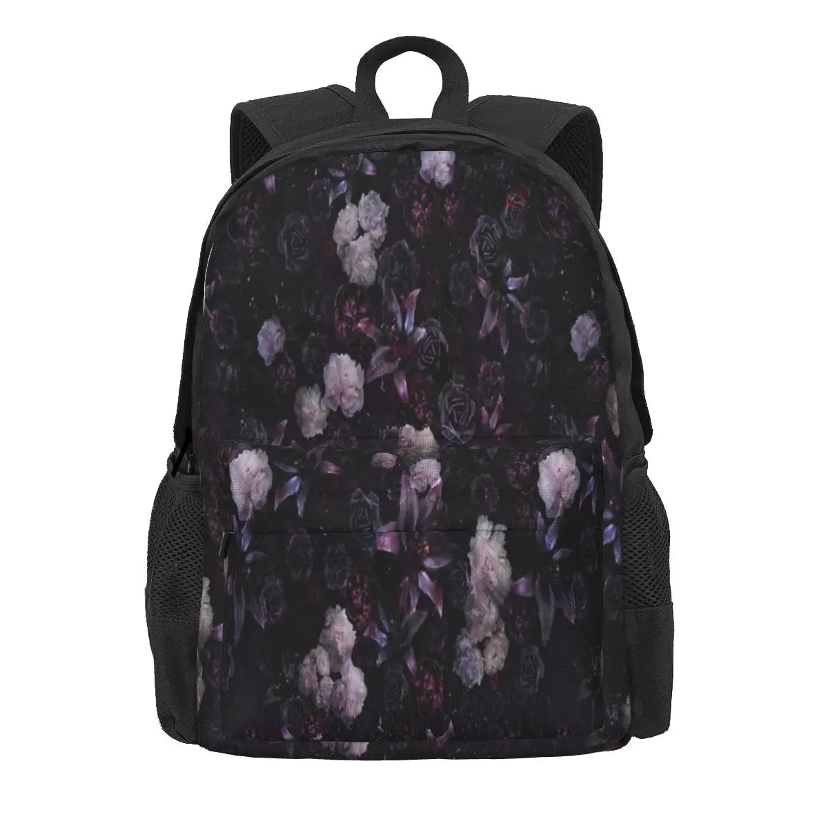 Dark Floral Backpack Men Women Zip Pockets