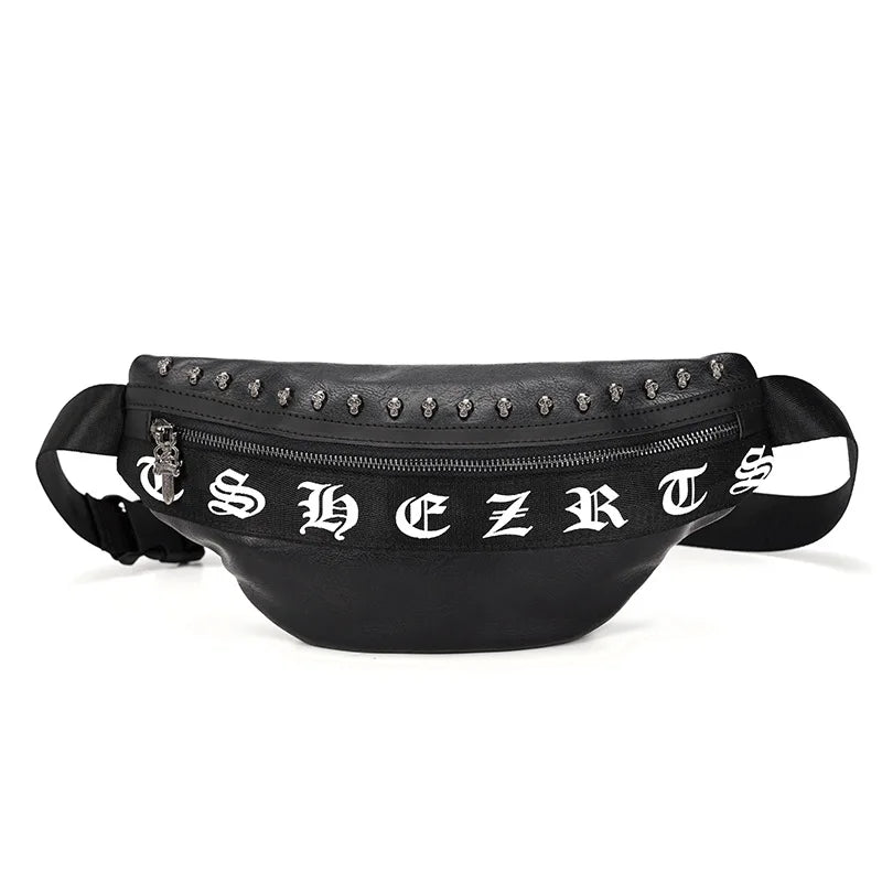 Mihaivin Punk Rivet Men's Waist Pack Pu Leather Chest Bag