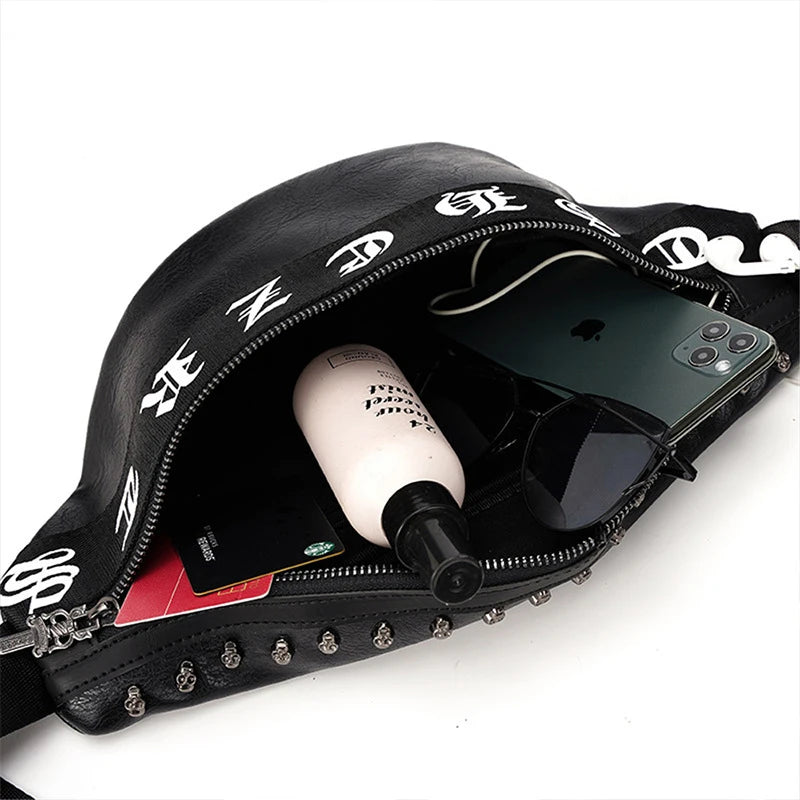 Mihaivin Punk Rivet Men's Waist Pack Pu Leather Chest Bag