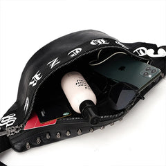 Mihaivin Punk Rivet Men's Waist Pack Pu Leather Chest Bag