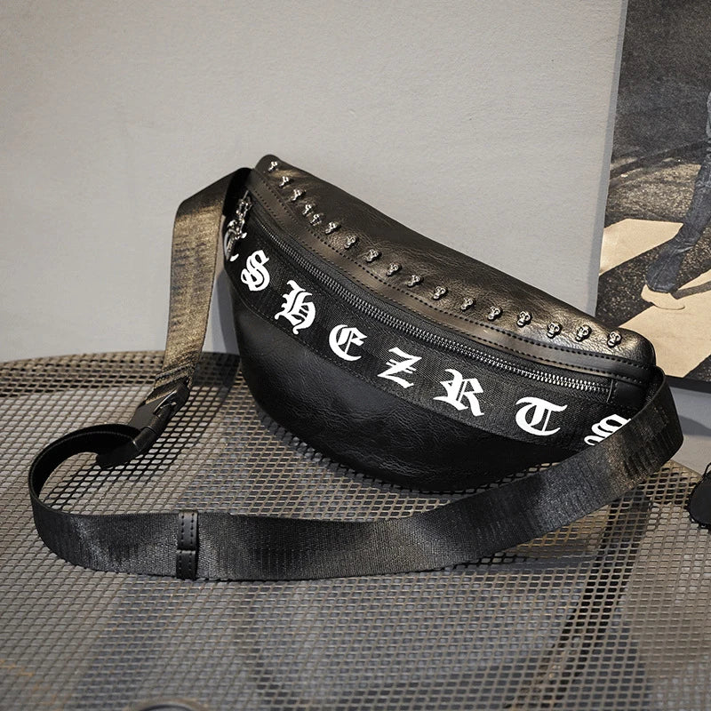 Mihaivin Punk Rivet Men's Waist Pack Pu Leather Chest Bag