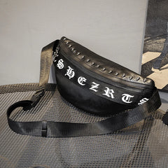 Mihaivin Punk Rivet Men's Waist Pack Pu Leather Chest Bag