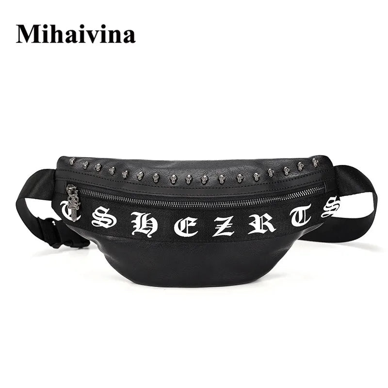 Mihaivin Punk Rivet Men's Waist Pack Pu Leather Chest Bag