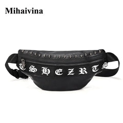 Mihaivin Punk Rivet Men's Waist Pack Pu Leather Chest Bag