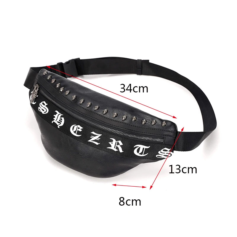 Mihaivin Punk Rivet Men's Waist Pack Pu Leather Chest Bag