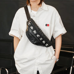 Mihaivin Punk Rivet Men's Waist Pack Pu Leather Chest Bag
