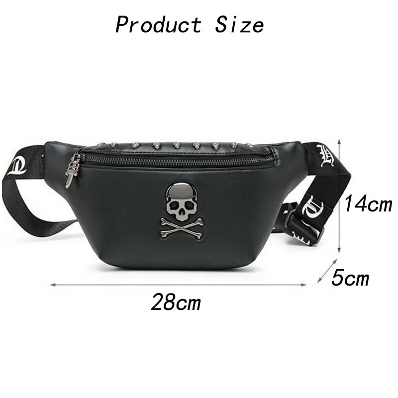 Mihaivin Rock Skull Belt Bag Rivet Chest Bag Waist Bag Women Men Bum Bags